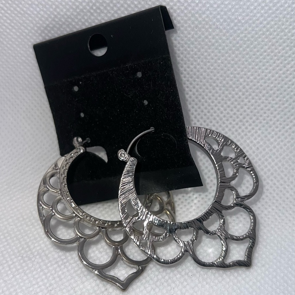 Silver Tone Openwork‎ Hoop Earrings Drop Dangle Fashion Jewelry
